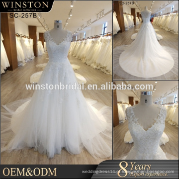 Vestidos de noiva de tamanho barato mais feitos na fábrica de China Vestido de noiva com decalque em linha casual